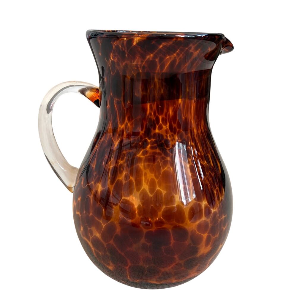 NEW Hand Blown Tortoise Shell Glass Pitcher 9.5in Chic Barware